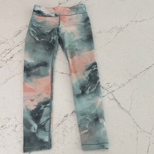 Athleta Girl Abstract salmon and  aqua Leggings